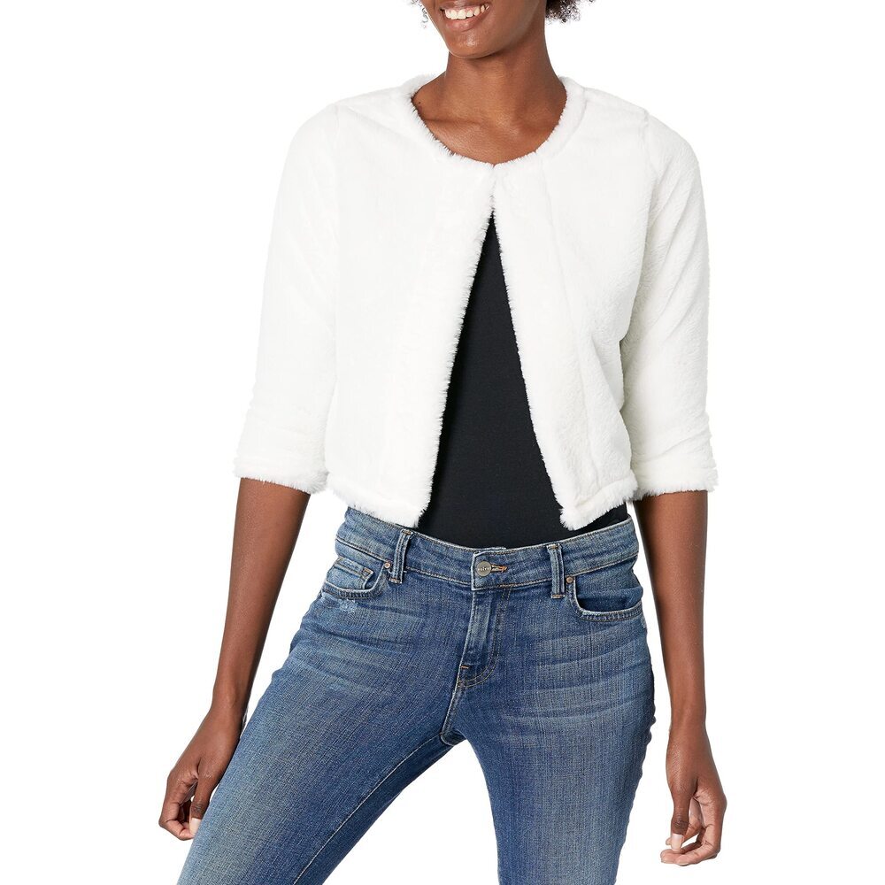 Calvin Klein Women's White Solid Faux Fur Shrug M NWT
